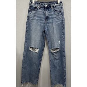 Express Denim Jeans Womens 6R Blue Distressed Super Wide Leg High Rise 4 Pockets